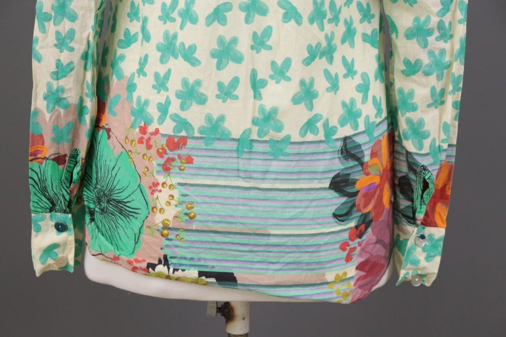 IVKO Green Floral Henley Lightweight Summer Blouse Shirt – Size 36