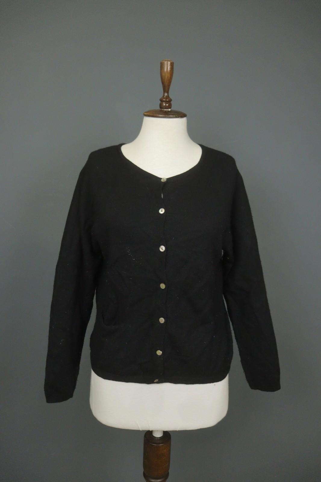 GUDRUN SJODEN Black 100% Wool Long Sleeve Button Front Cardigan Sweater – Size L