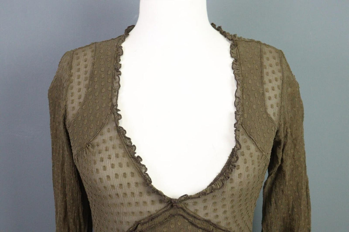 TRANSIT PAR SUCH Brown Mesh Silk Wrape Long Sleeve Top Blouse Shirt – Size 1