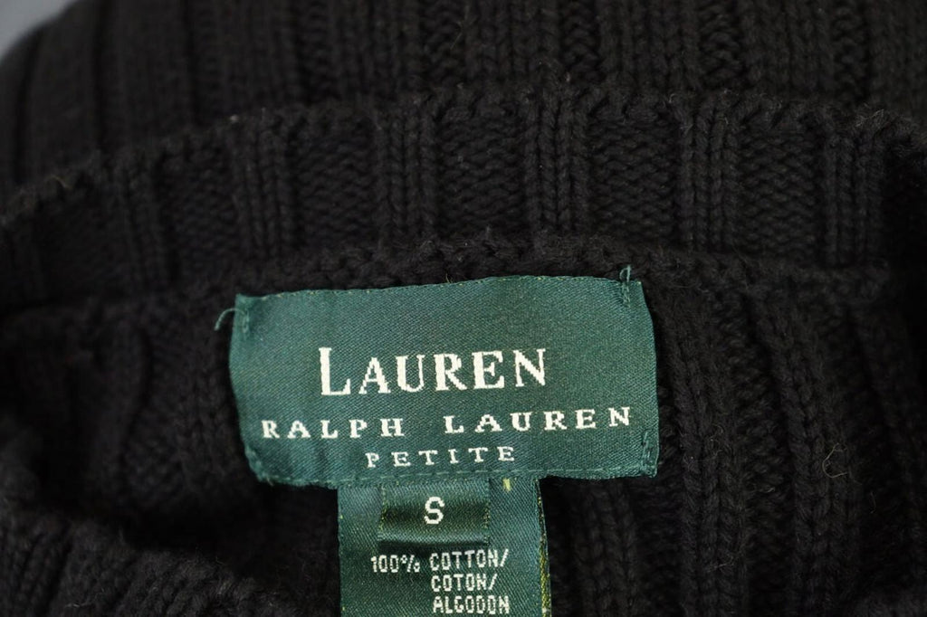 LAUREN RALPH LAUREN Petite Ribbed Black Knit Sweater Sz S