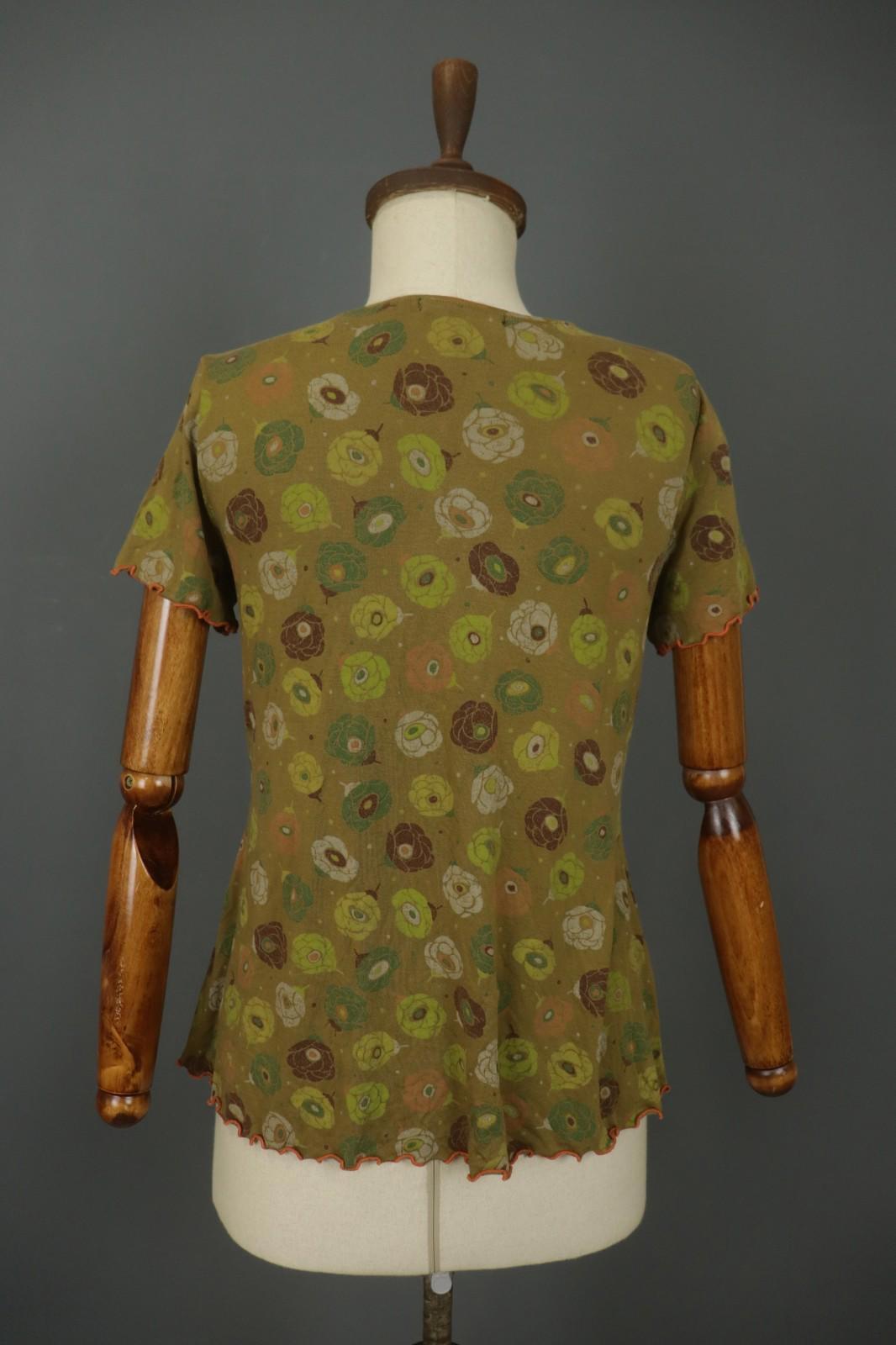 GUDRUN SJODEN Multi Floral Round Neck Short Sleeve Pullover Blouse Top – Size S