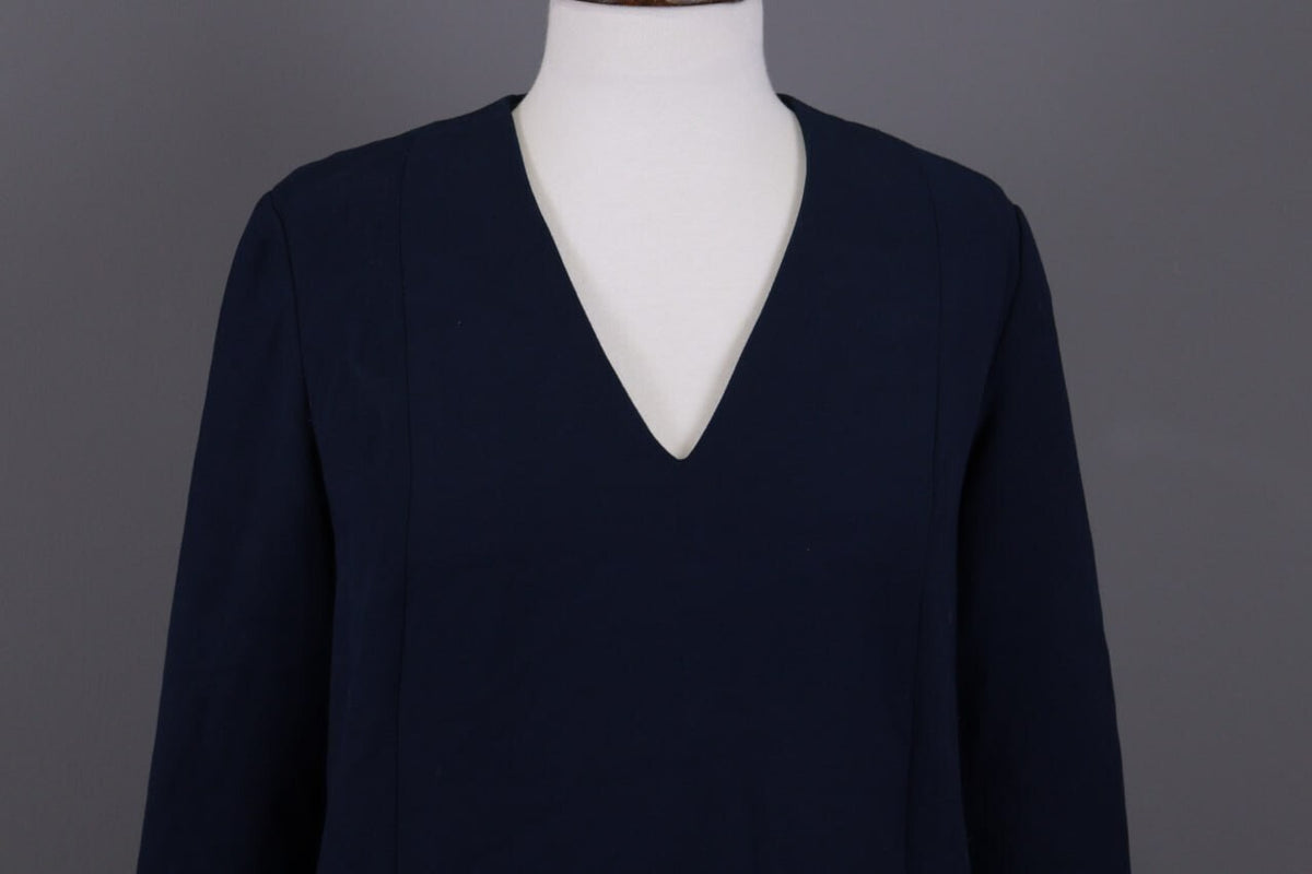 Me+Em Blue V-Neck Evening Long Sleeve A-Line Dress – Size 12