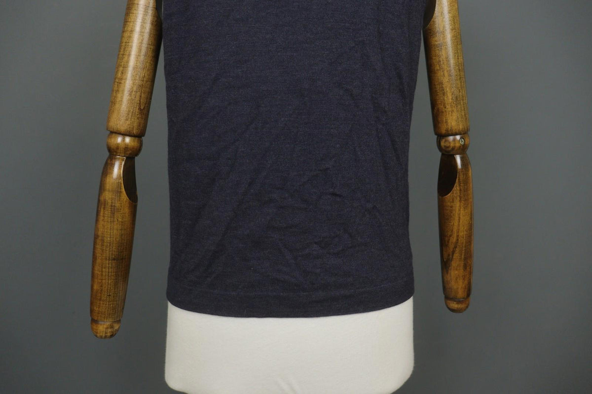 ESCADA Navy 100% Wool Knitted Short Sleeve Round Neck Pullover Sweater – Size 40
