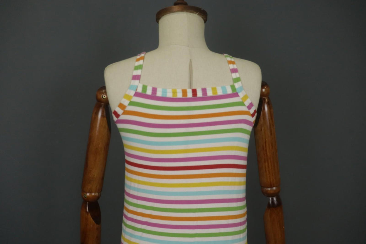 GUDRUN SJODEN Multi Striped Wide Strap Square Neck Pullover Tank Dress – Size S