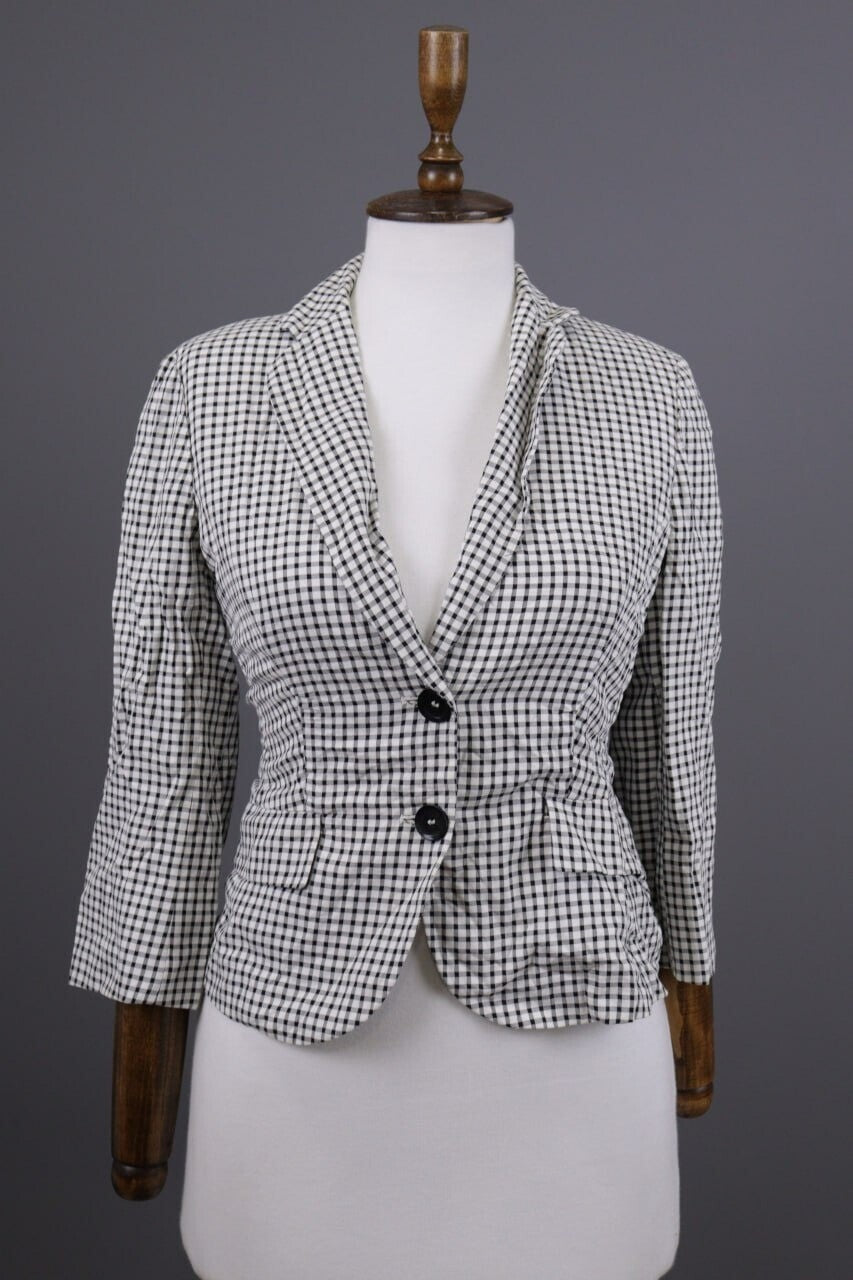 Max Mara White & Black 3/4 Sleeve Check Blazer Jacket – Size I 40 / USA 6