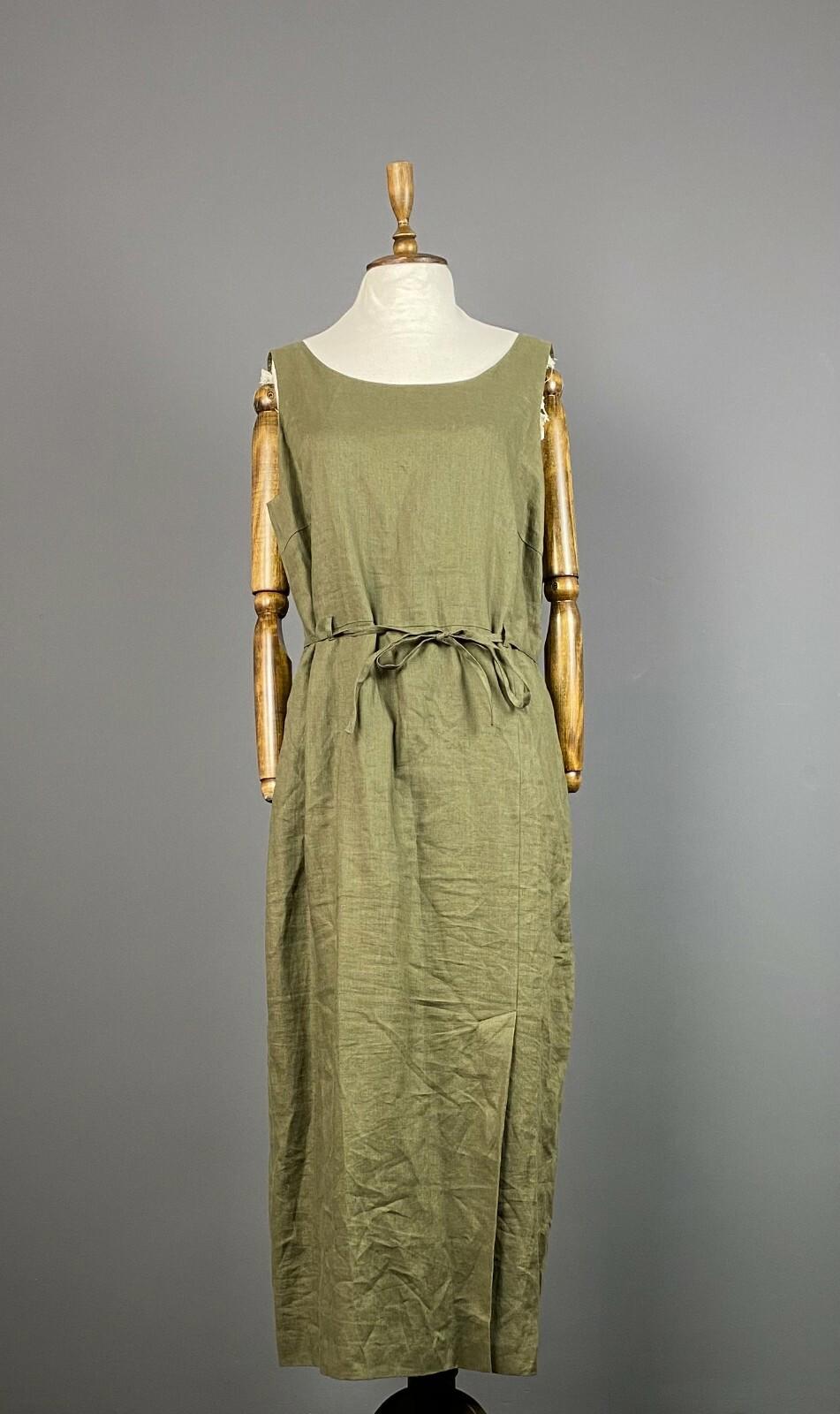 Vintage Women LAURA ASHLEY Khaki Belted Sleveless Maxi Dress – Size 14