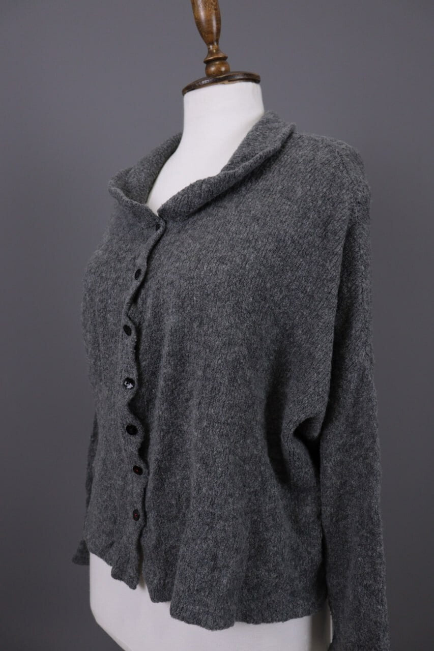 Grizas Gray Wool Lagenlook Textured Knit Cardigan Sweater – Size XL
