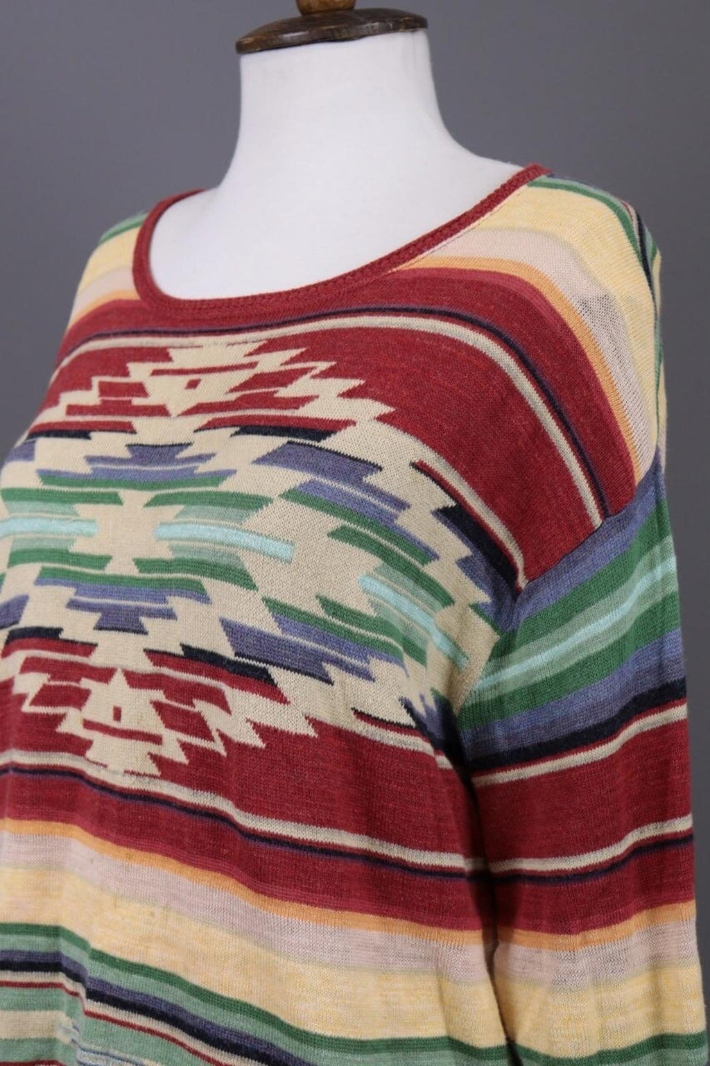 DENIM SUPPLY RALPH LAUREN Multicolor Aztec Linen Lagenlook Knited Sweater – Size L
