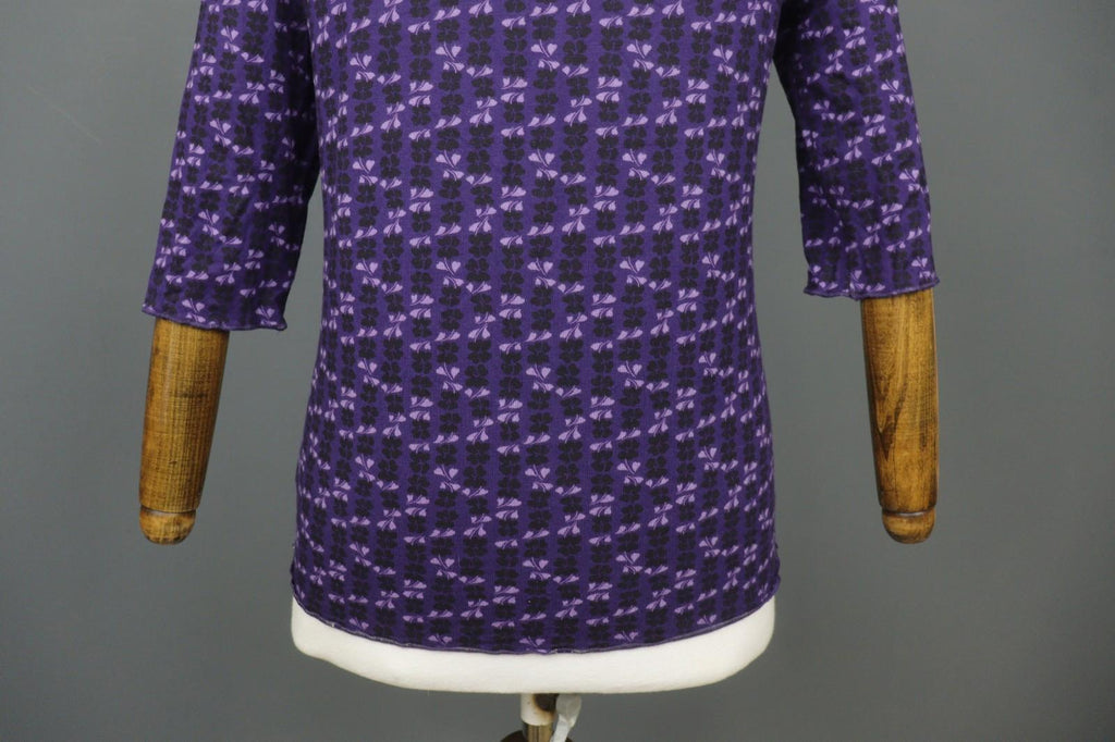 GUDRUN SJODEN Purple Viscose Floral 3/4 Sleeve Round Neck Blouse Top – Size L