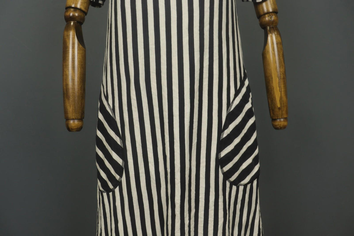 GUDRUN SJODEN Black White Striped 100% Cotton Round Neck Shift Dress – Size S – Used