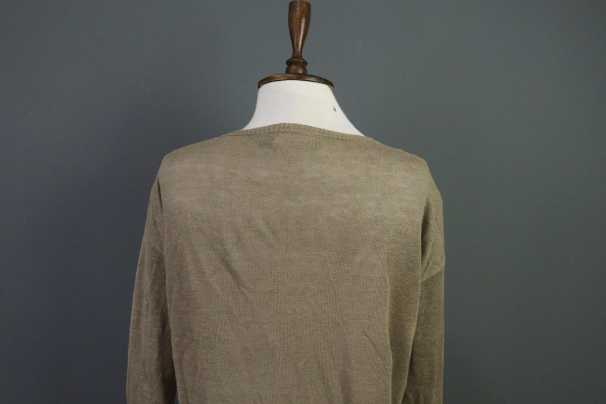 GUDRUN SJODEN Brown Linen Knit Crew Neck Raglan Sleeve Pullover Sweater – Size S