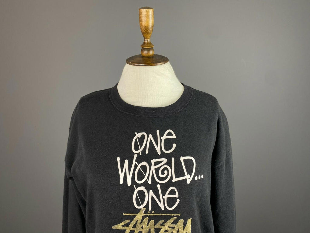 STUSSY One World Black Cotton Big Logo Sweater – Size L