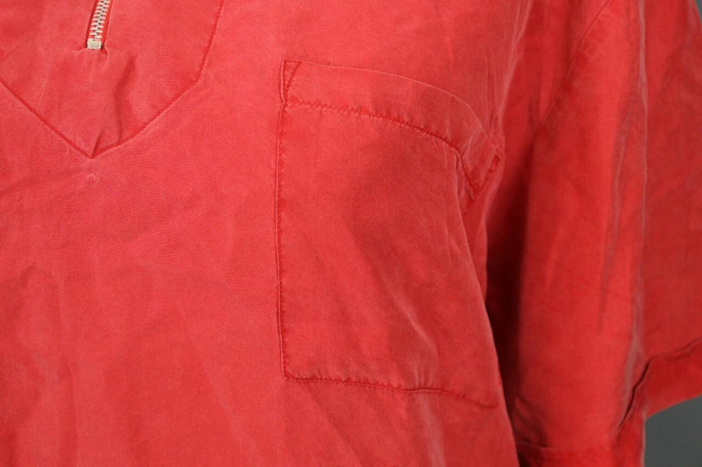 KATHARINE HAMNETT ACTIVE Red 1/3 Zip Silk 3/4 Sleeve Top Blouse Shirt – Size M