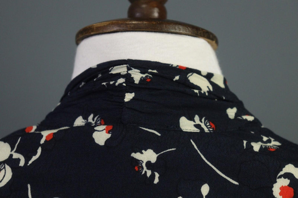 BA&SH Black Floral Long Sleeve V-Neck Belted A-Line Midi Dress – Size 4