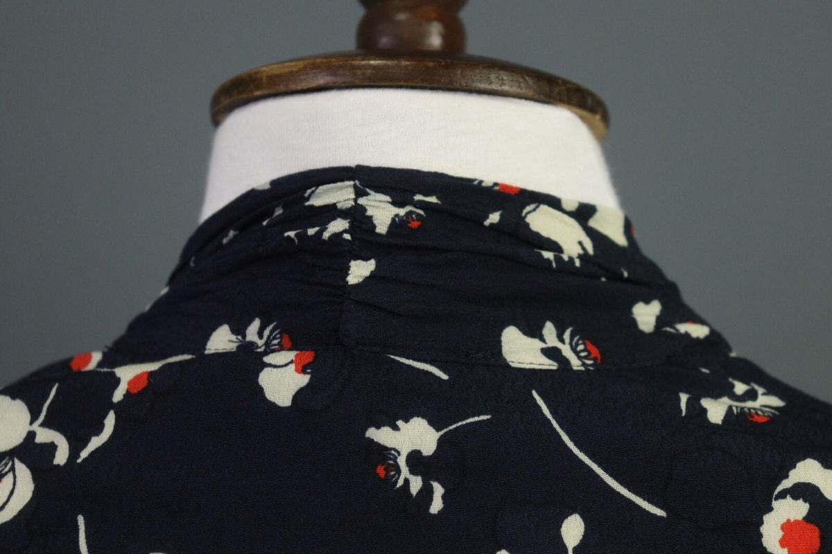 BA&SH Black Floral Long Sleeve V-Neck Belted A-Line Midi Dress – Size 4