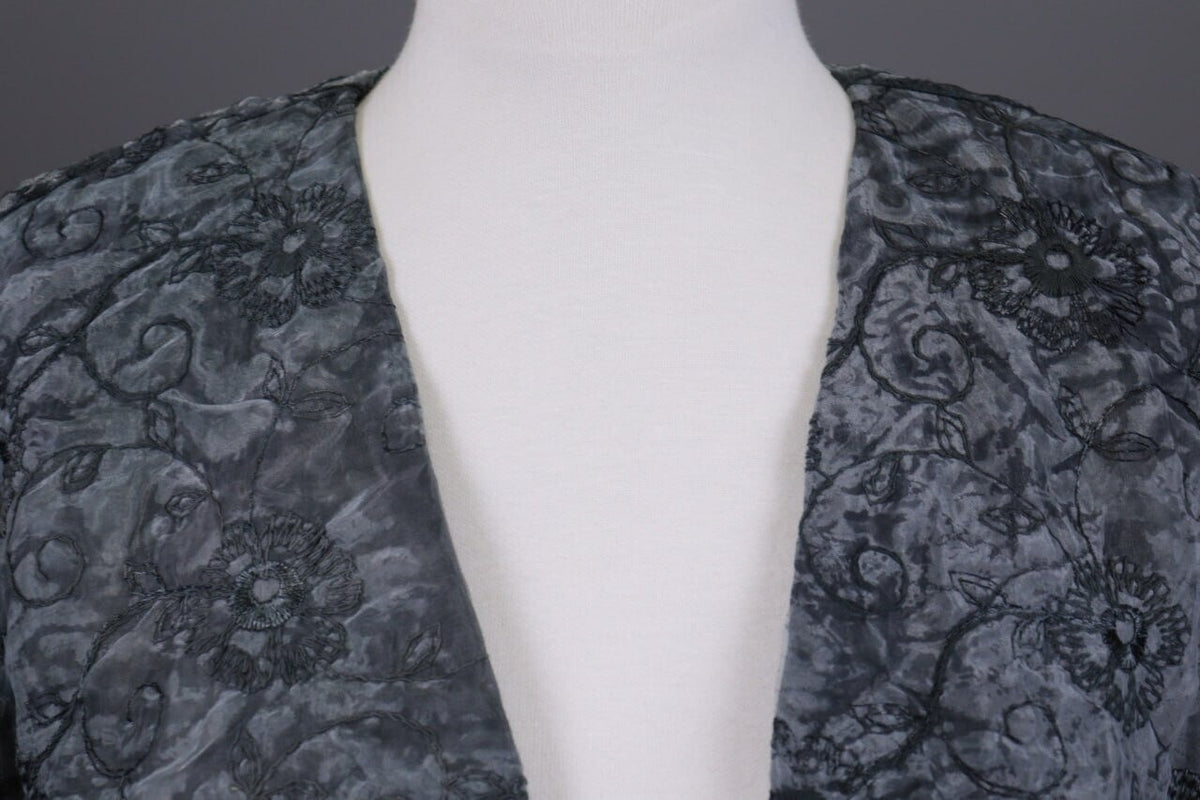 Absolut By Zebra Gray Floral Button Down Lightweight Lagenlook Jacket – Size 2 / M