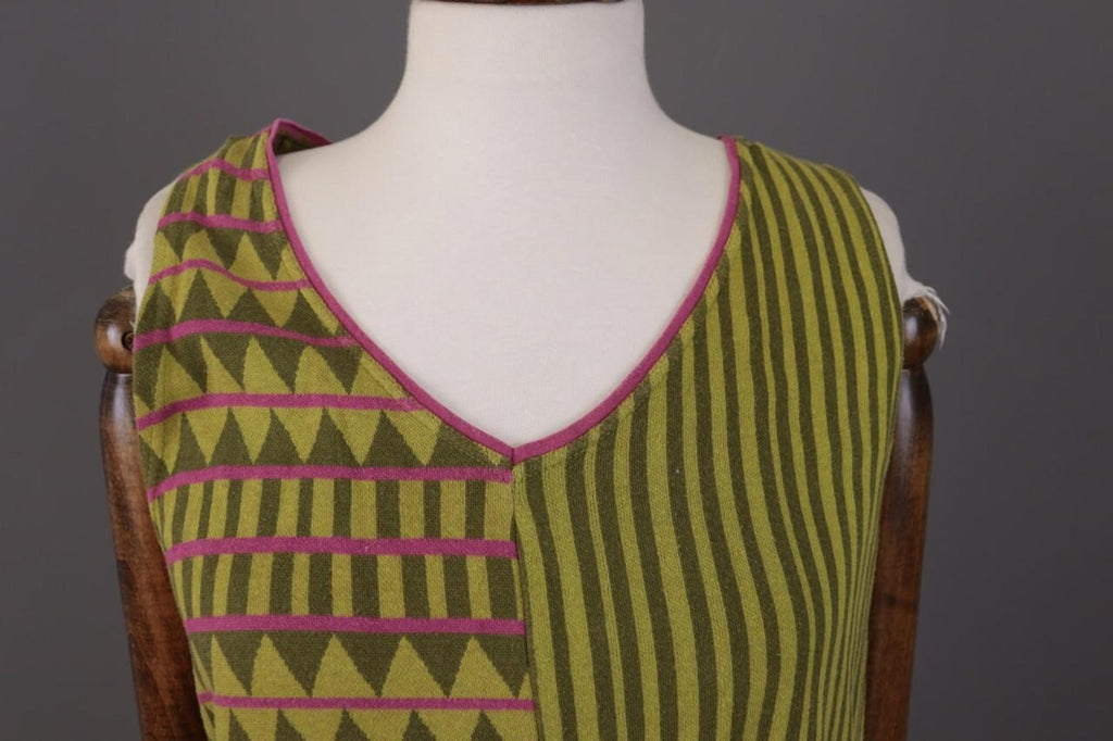 GUDRUN SJODEN Green Geometric Striped Sleevelss A-Line Short Dress – Size M