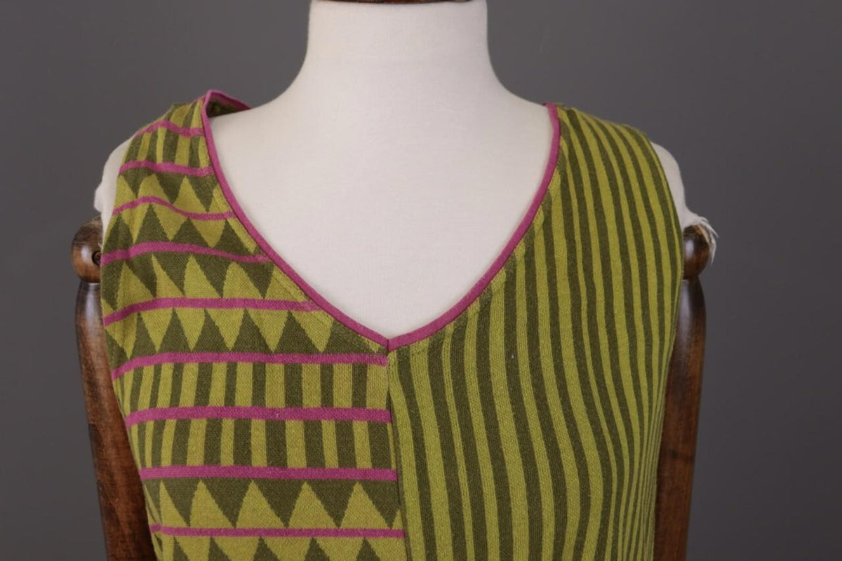 GUDRUN SJODEN Green Geometric Striped Sleevelss A-Line Short Dress – Size M
