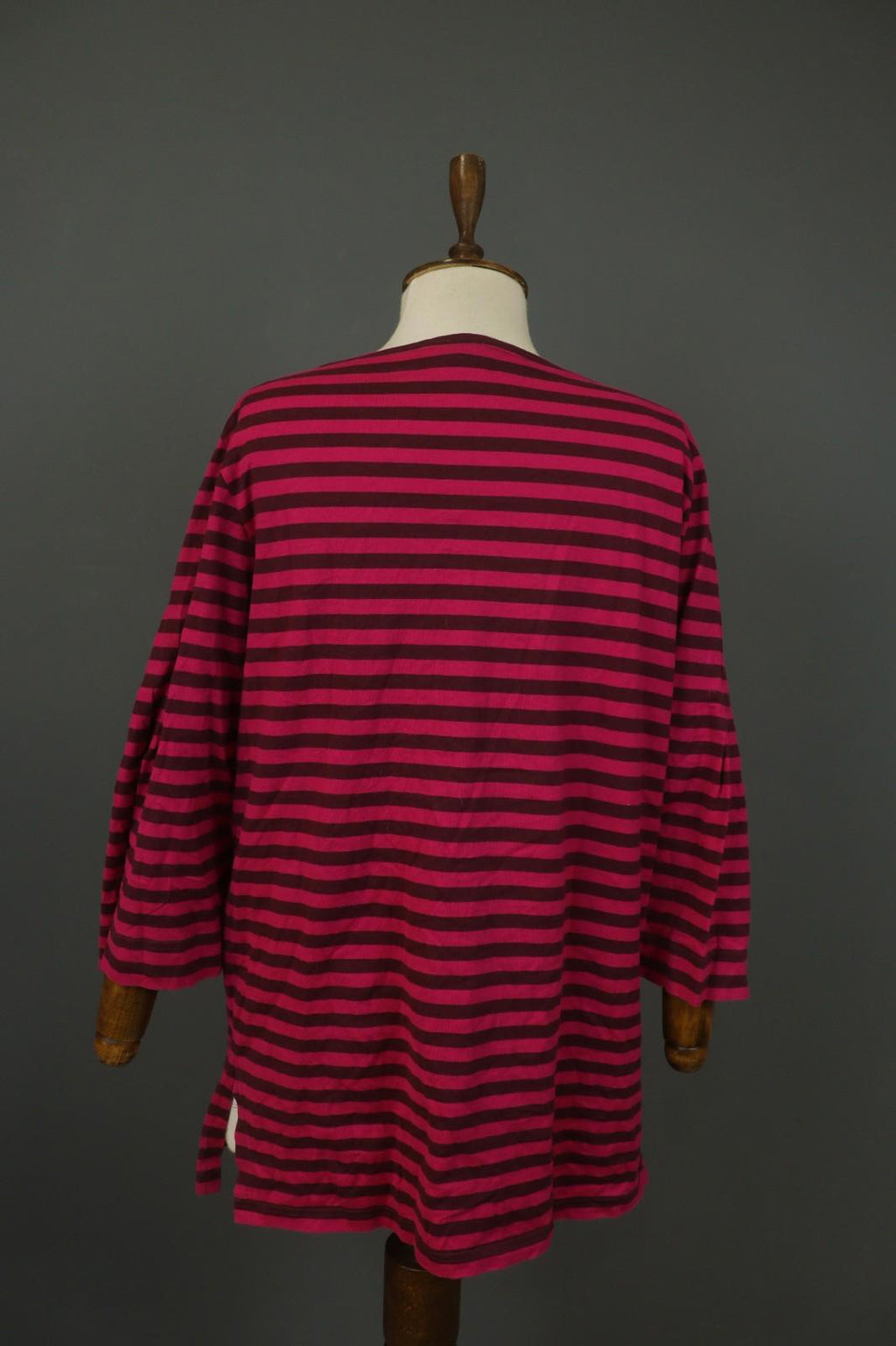 MARIMEKKO Red Black Striped 100% Cotton Long Sleeve Round Neck Shift Dress