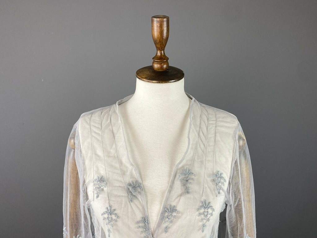 Simclan Floral Button Down Long Sleeve Mesh A-Line Tunic Dress – Women's 42