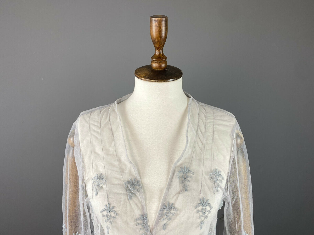 Simclan Floral Button Down Long Sleeve Mesh A-Line Tunic Dress – Women's 42
