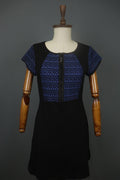 COP COPINE Blue & Black Round Neck Short Sleeve Zip-Up A-Line Dress – Size 40