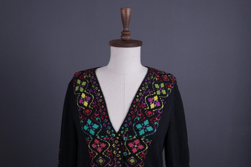 IVKO Black Intarsia Pattern Wool Floral Knit Sweater – Size 40 / S