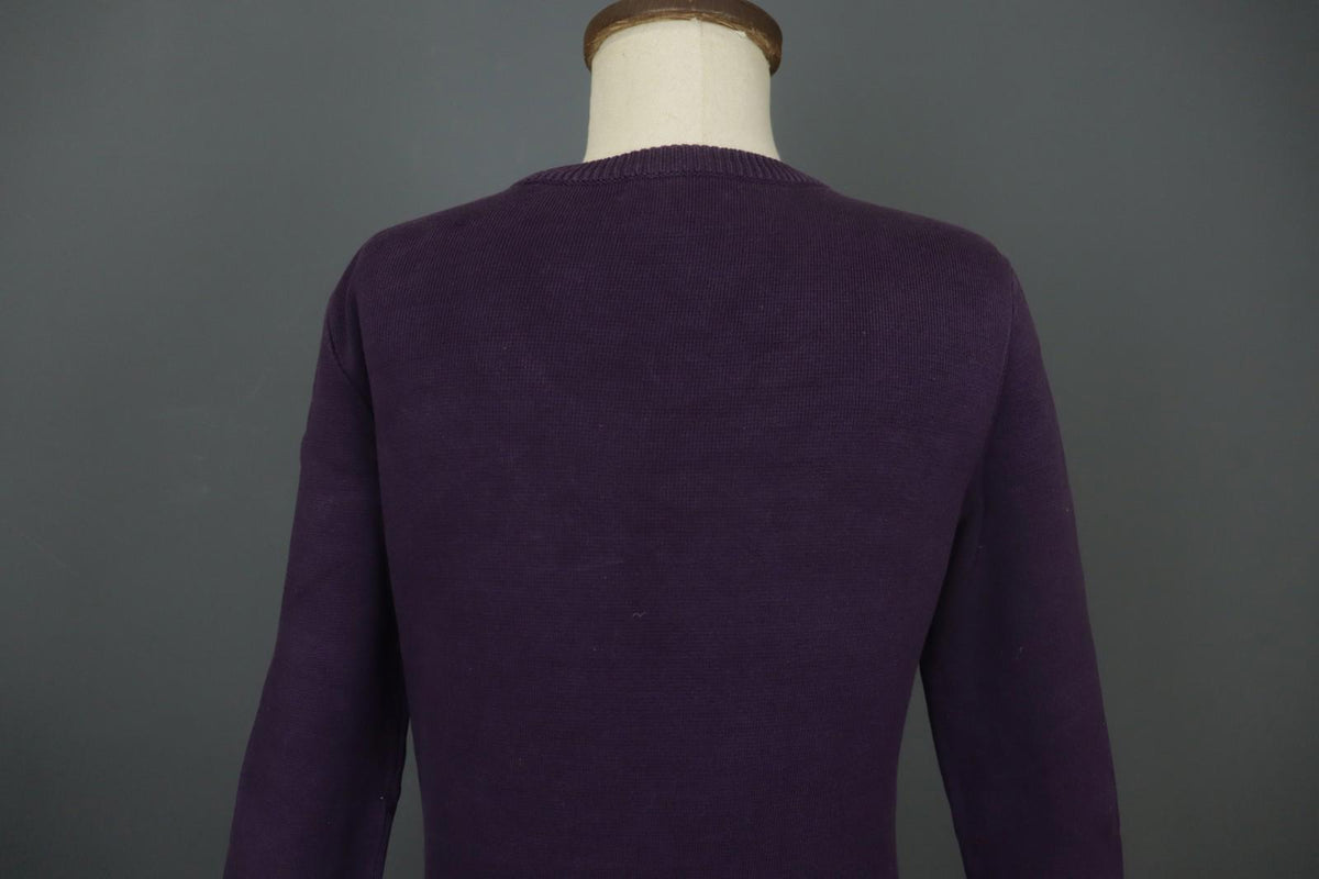 BURBERRY BRIT Purple Cotton Tight Knit Beaded Front Long Sleeve Sweater – Size S