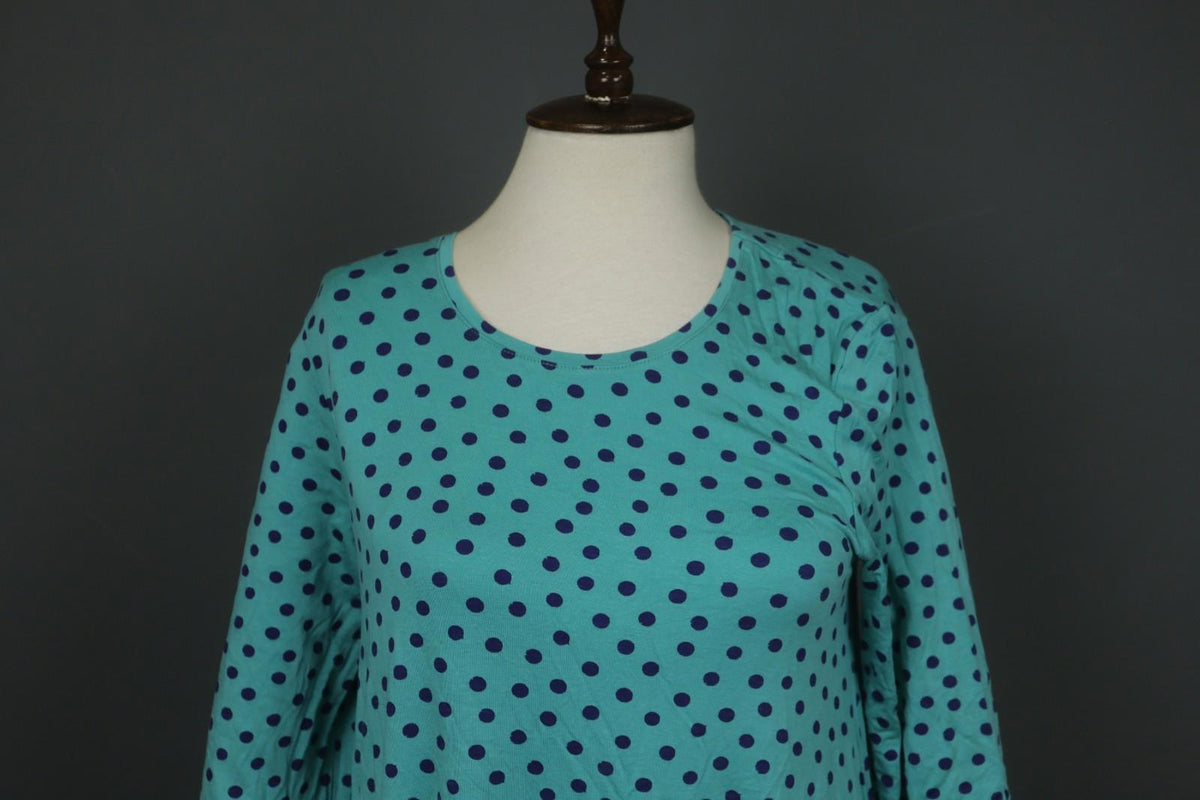 GUDRUN SJODEN Green Blue Polka Dot Round Neck Long Sleeve Tunic Dress – Size S