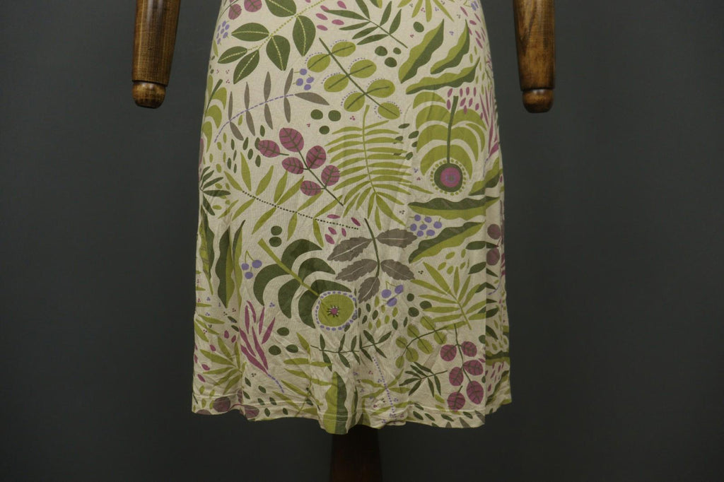GUDRUN SJODEN Multicolor Leaf Print Short Sleeve Square Neck Sheath Dress – Size M