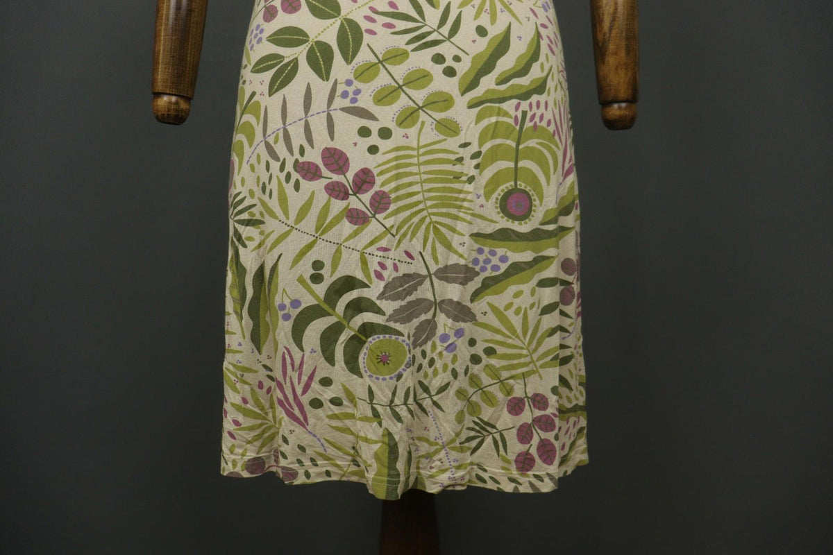 GUDRUN SJODEN Multicolor Leaf Print Short Sleeve Square Neck Sheath Dress – Size M