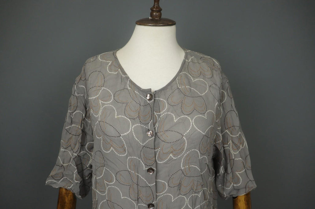 GUDRUN SJÖDEN Gray Floral Cotton Long Sleeve Button Front Tunic Shirt Top – Size L