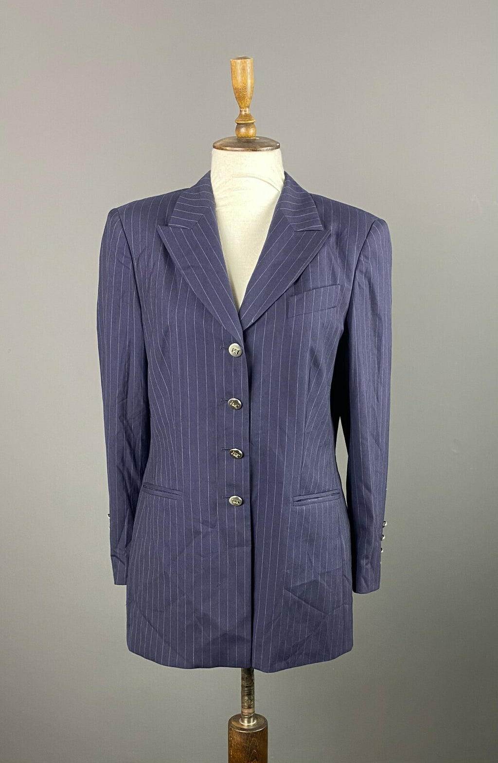Escada Navy Blue Cashmere Striped Sport Coat Blazer Jacket – Women's 40