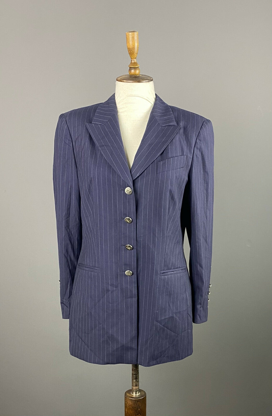 Escada Navy Blue Cashmere Striped Sport Coat Blazer Jacket – Women's 40
