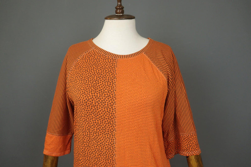GUDRUN SJÖDEN Orange Printed Modal 3/4 Sleeve Round Neck Sheath Dress – Size S