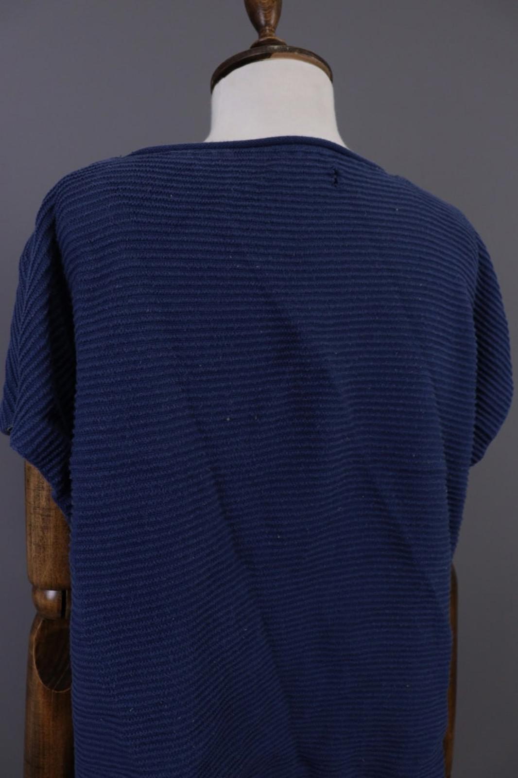 GUDRUN SJODEN Blouse Top Blue Striped Round Neck Short Sleeve Pullover M/L