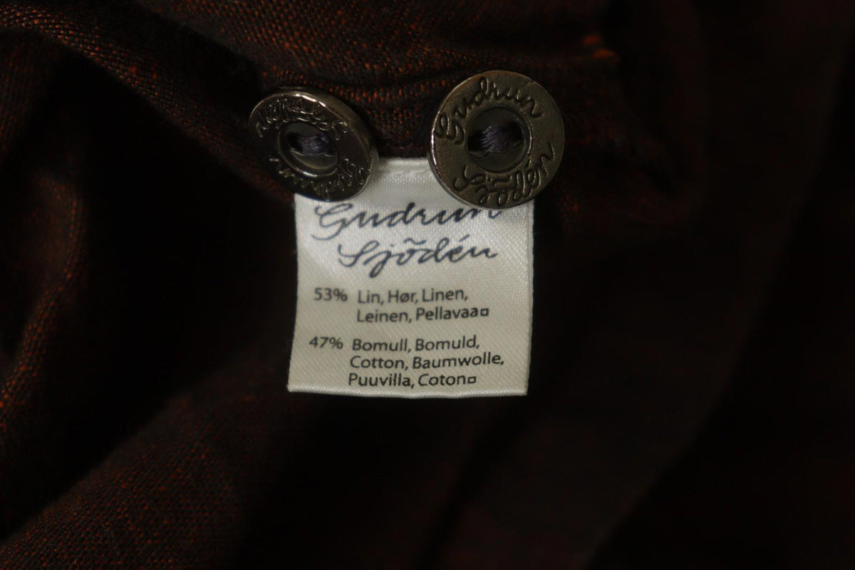 GUDRUN SJÖDEN Brown Lagenlook Linen Long Sleeve Button Front Shirt Dress – Size S