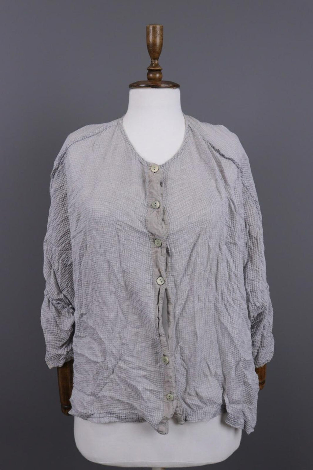 GRIZAS Gray Check Silk Lagenlook Long Sleeve Top Blouse Shirt – Size M