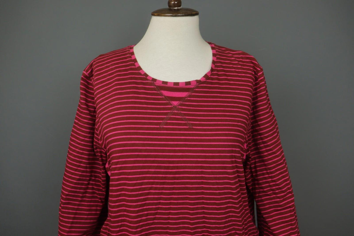 GUDRUN SJÖDEN Burgundy Pink Stripe Organic Cotton Long Sleeve Shift Dress – Size L