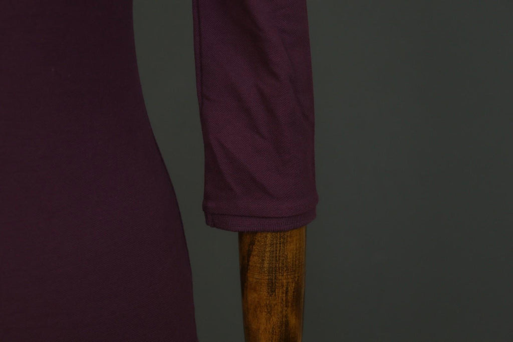 BURBERRY BRIT Burgundy Slim Fit Long Sleeve Collared Popover Polo Shirt – Size S