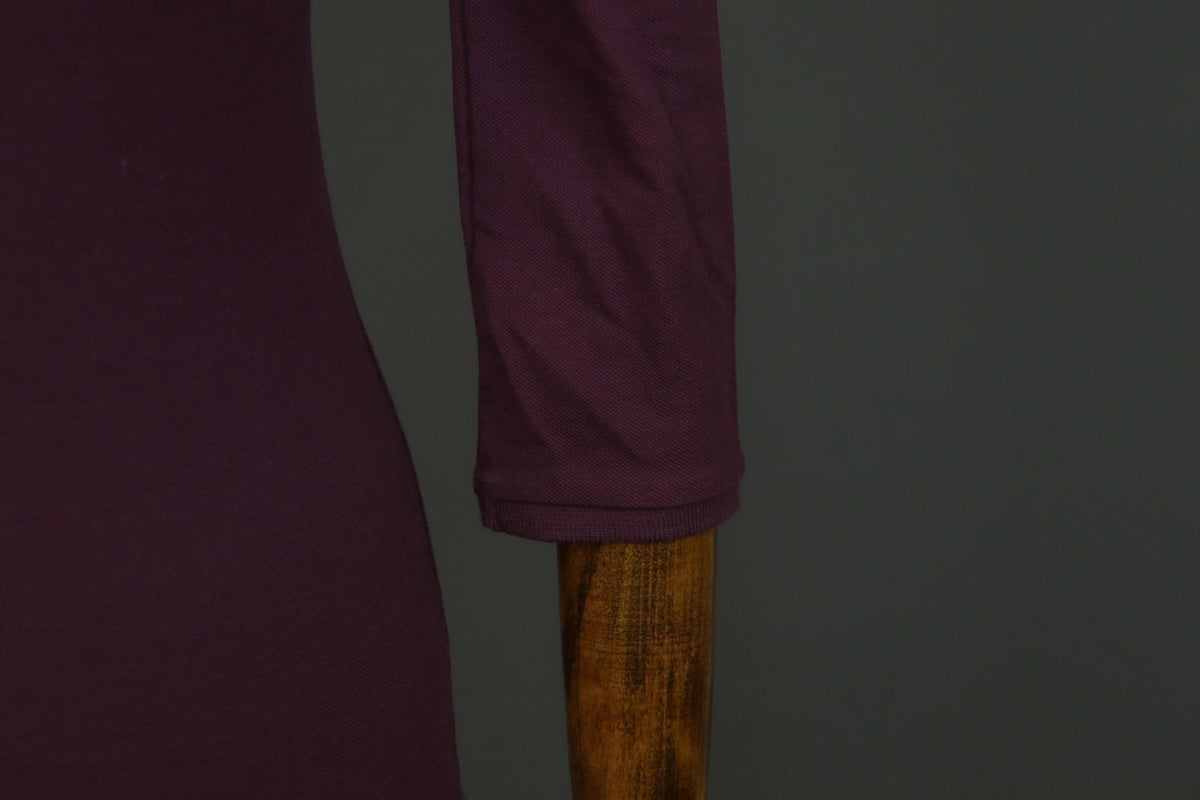 BURBERRY BRIT Burgundy Slim Fit Long Sleeve Collared Popover Polo Shirt – Size S