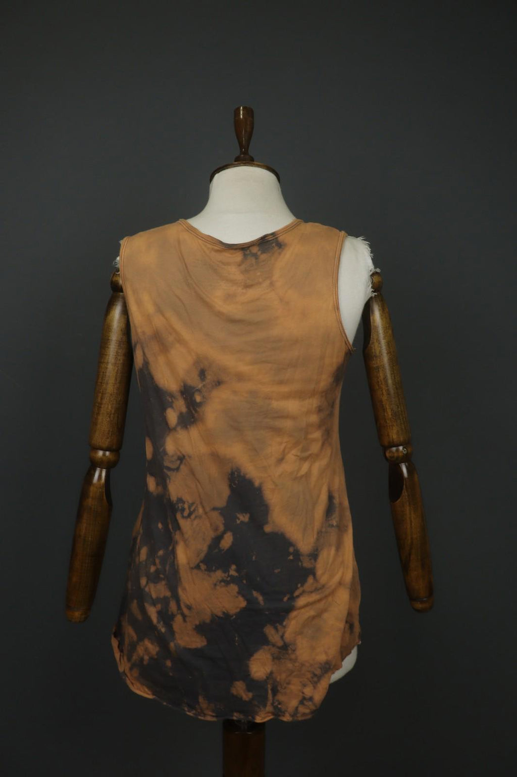 Tank Top Brown Black 100% Cotton Tie-Dye Wide Strap Round Neck Pullover – Size M