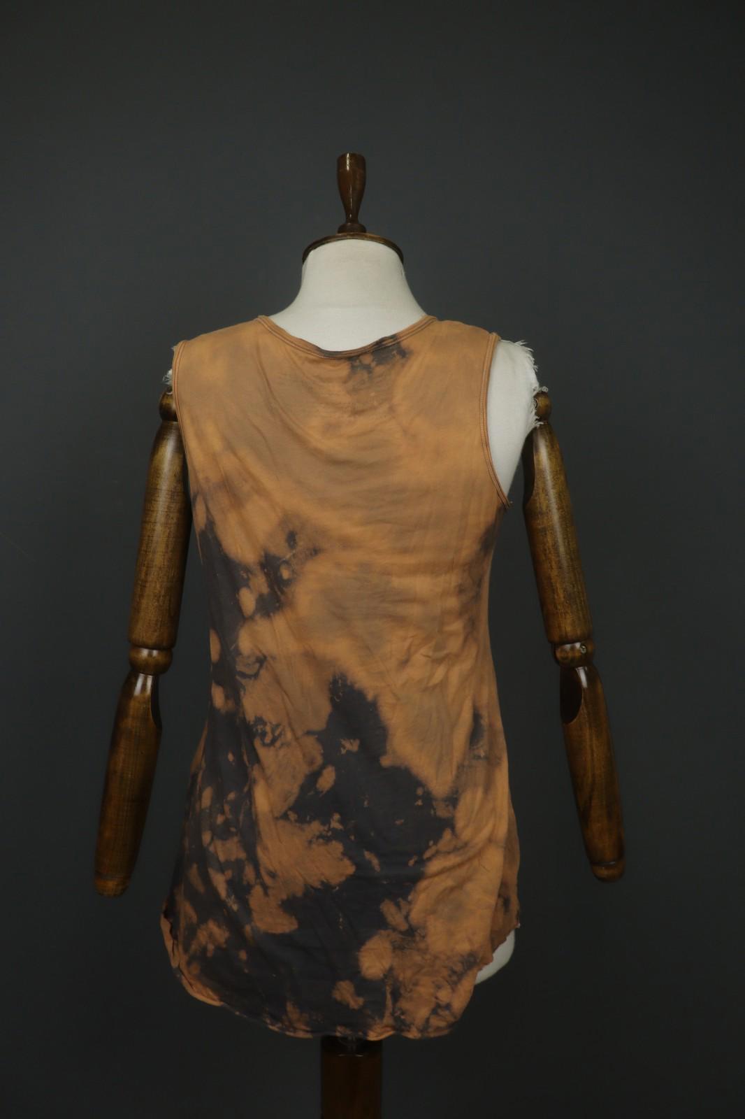 Tank Top Brown Black 100% Cotton Tie-Dye Wide Strap Round Neck Pullover – Size M