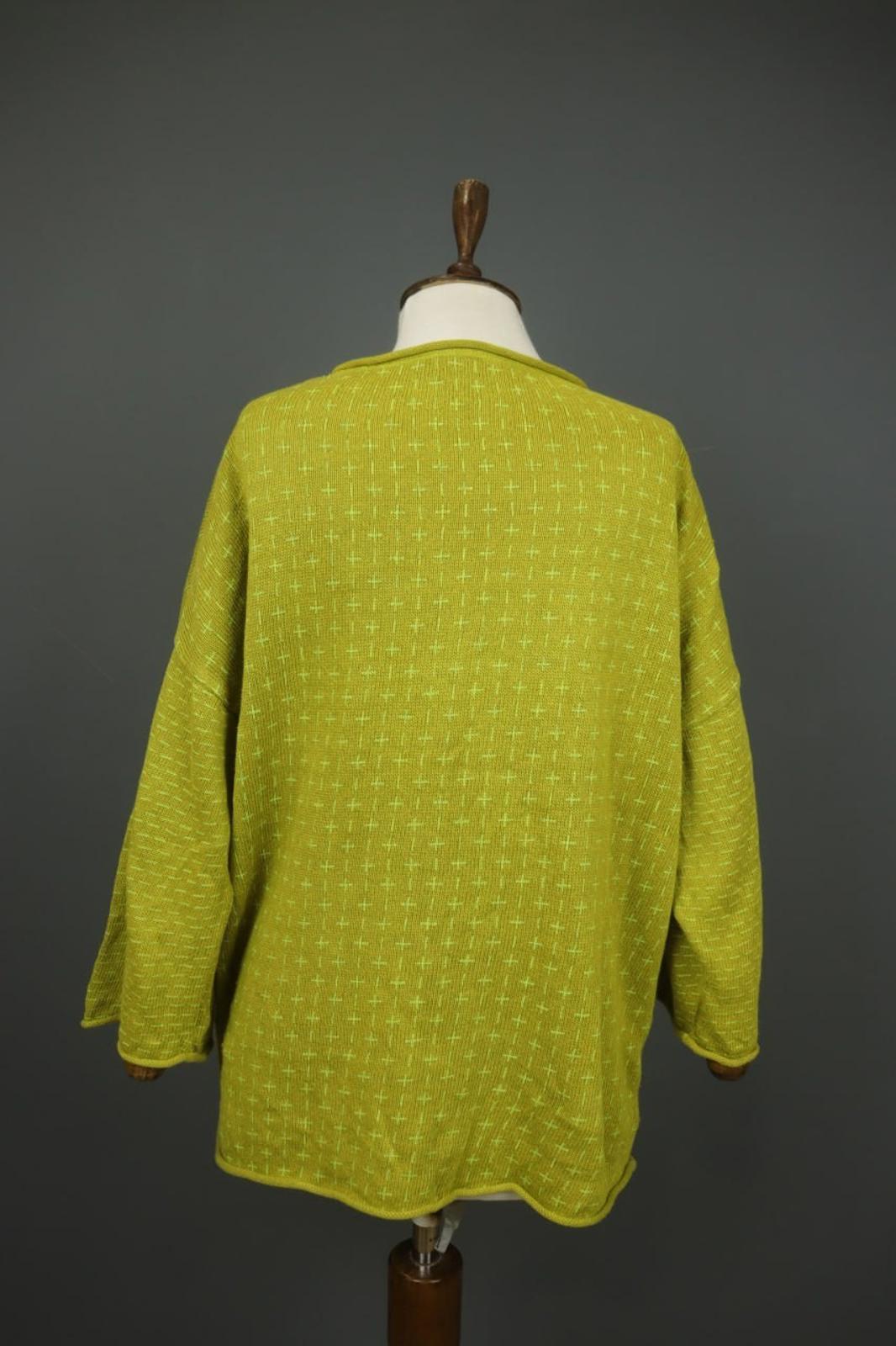 GUDRUN SJODEN Yellow Geometric Linen Long Sleeve Crew Neck Pullover Sweater Sz M
