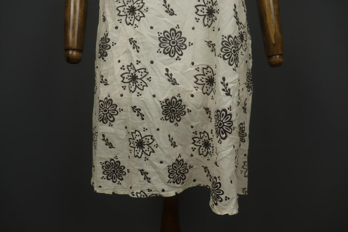 GUDRUN SJODEN White & Black Floral Cotton Cap Sleeve Crew Neck Sheath Dress Sz S