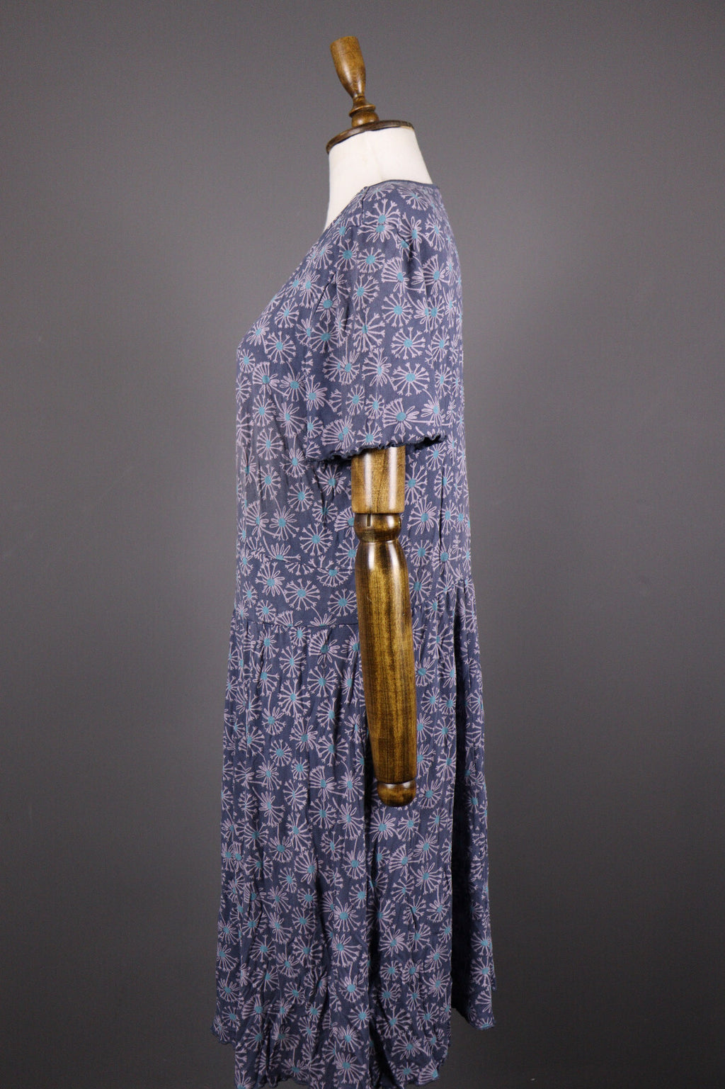 Deerberg Blue Floral Relaxed Summer Blouson A-Line Dress – Size L