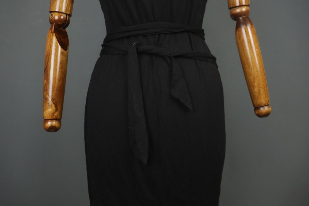 SARAH PACINI Black Nylon Sleeveless V-Neck Belted Waist Wrap Tank Dress – Size 3