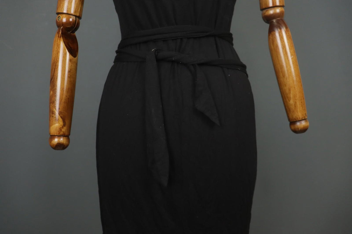 SARAH PACINI Black Nylon Sleeveless V-Neck Belted Waist Wrap Tank Dress – Size 3