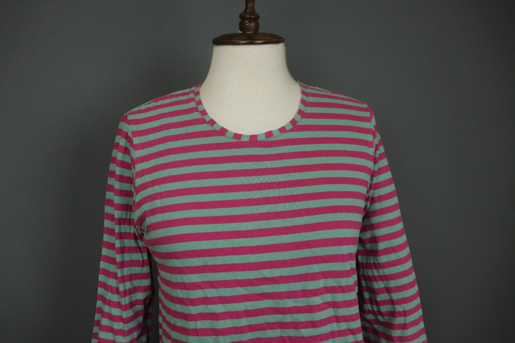 GUDRUN SJODEN Teal Pink Striped Casual Long Sleeve Pullover Blouse Top – Size S