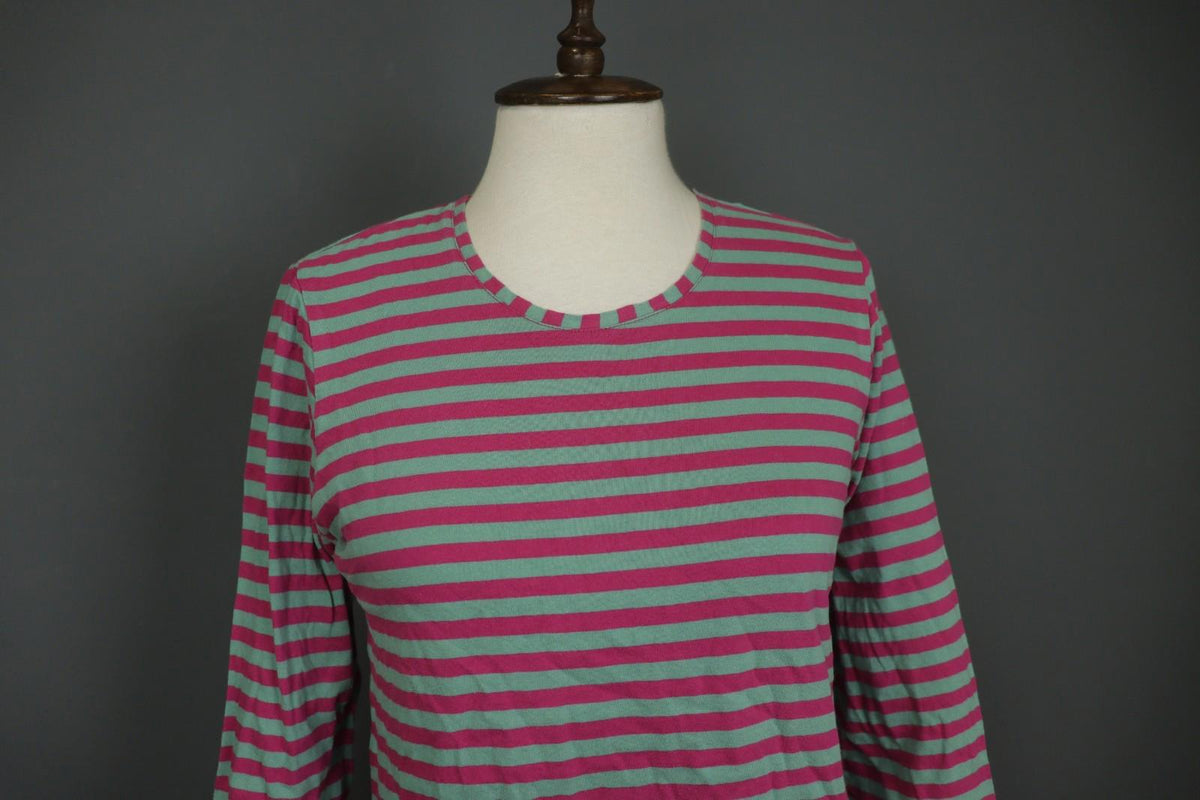 GUDRUN SJODEN Teal Pink Striped Casual Long Sleeve Pullover Blouse Top – Size S